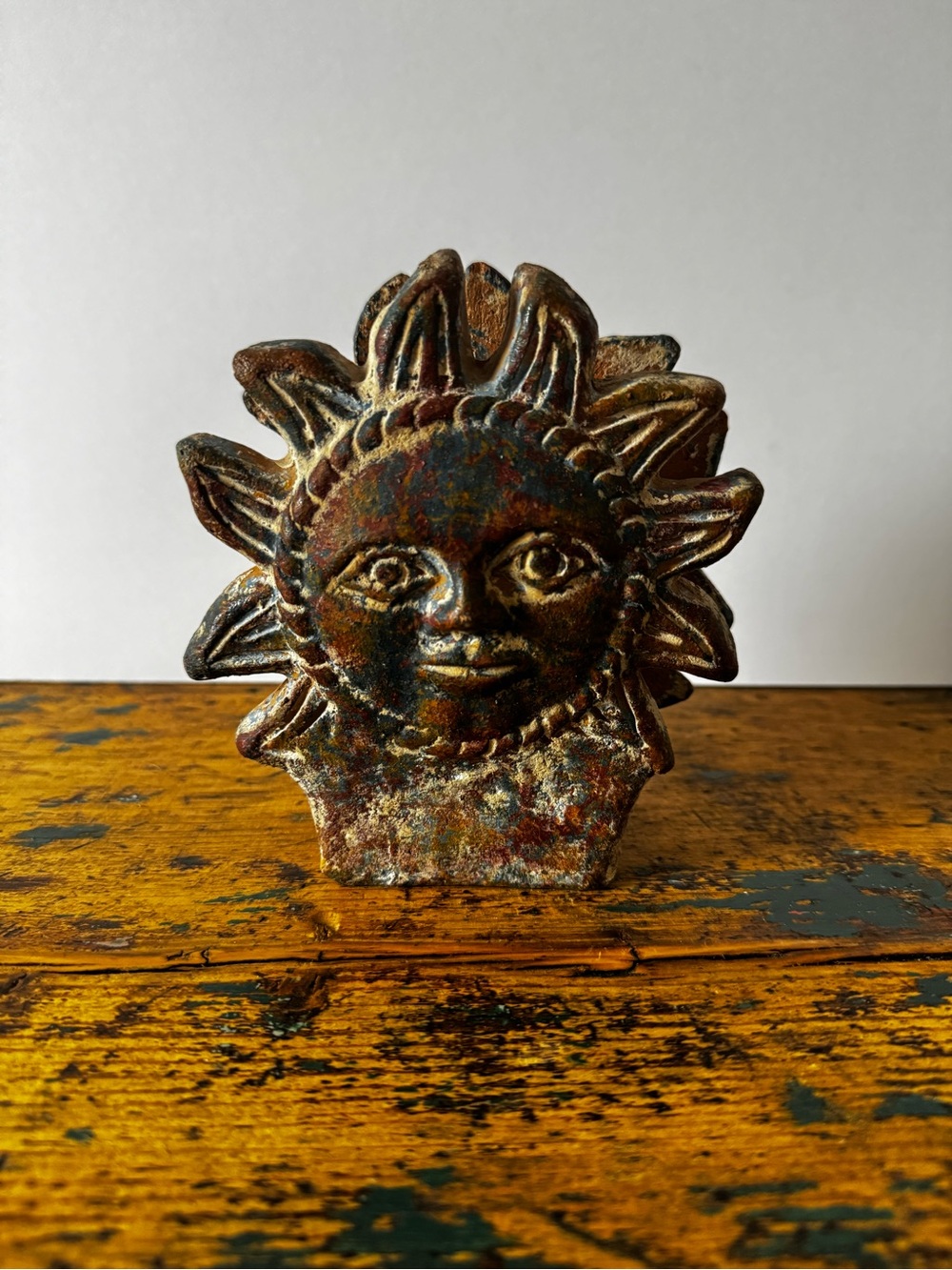 Decorative Sunface Sculpture - Rustic Multicolor Finish